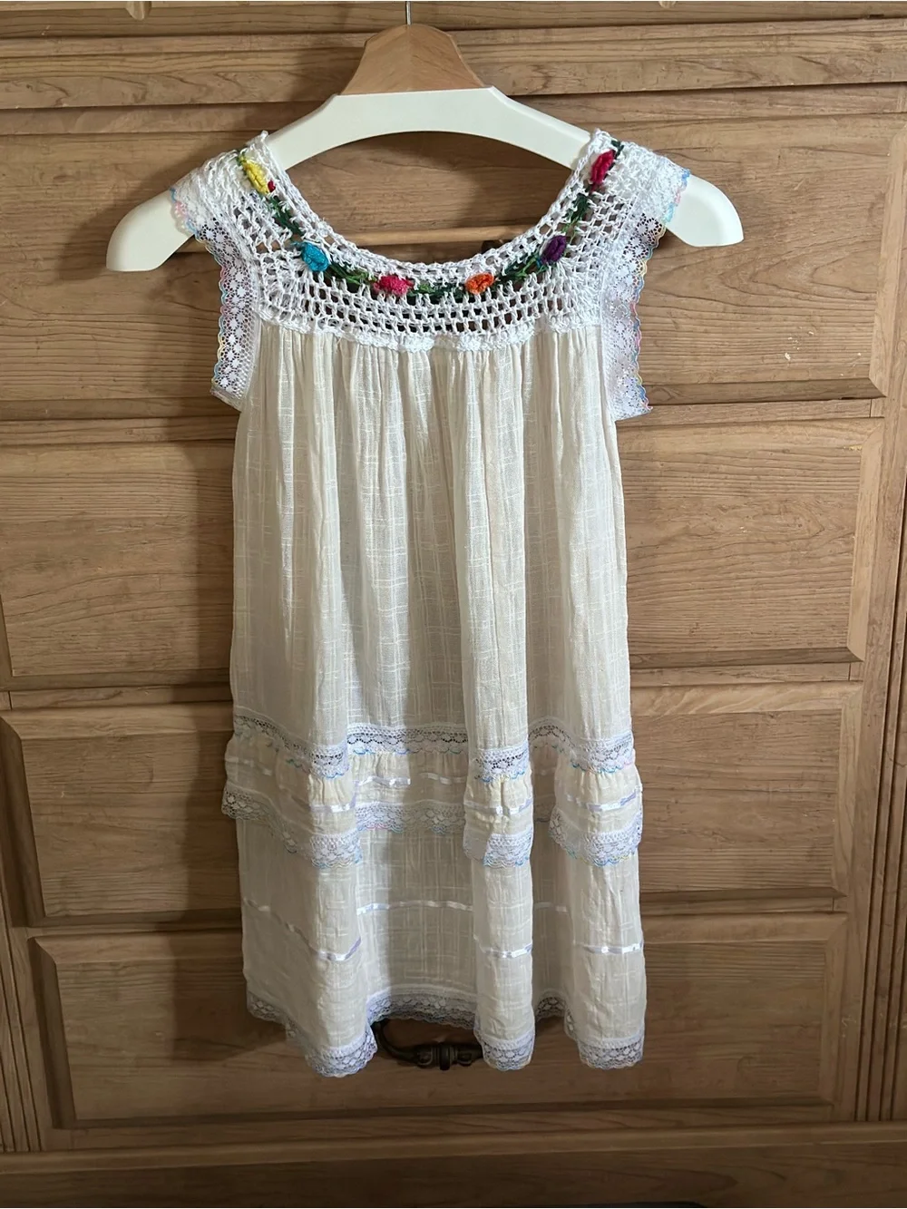 Vintage Handmade Crochet Hand Sewn Cream Yoke Summer Dress #Batita Lupita Dress